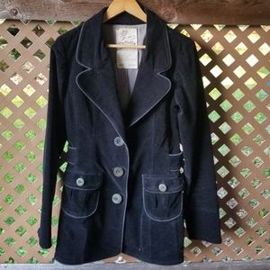 Vintage Velvety Black Coat with Grey Trim